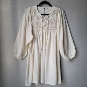 NWT Unsubscribed 3100 Crafty Embroidered Boho Mini Dress Size 2 In Soft Muslin